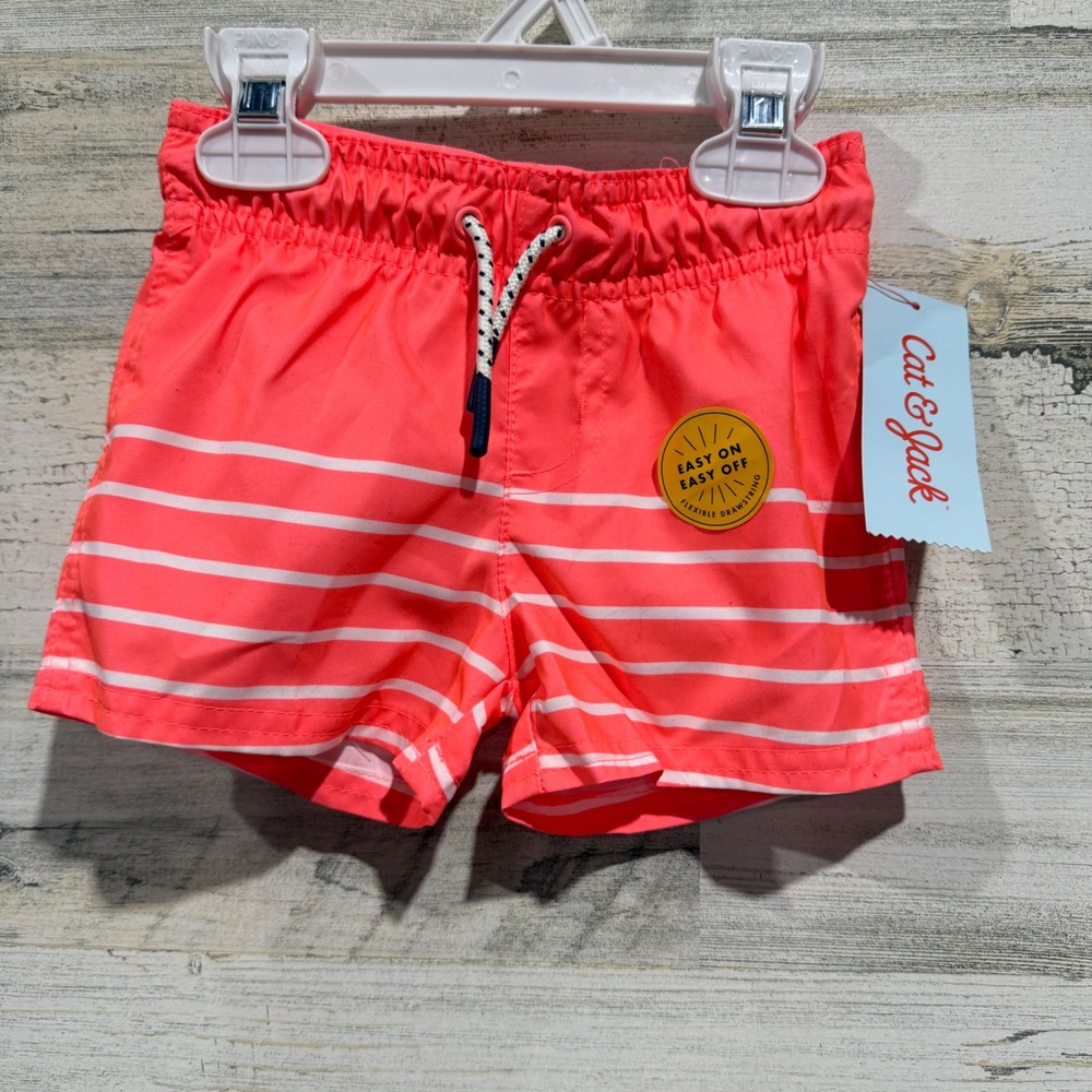 Cat & Jack Swim Trunks Boys 12M Orange Striped Beach Summer NWT